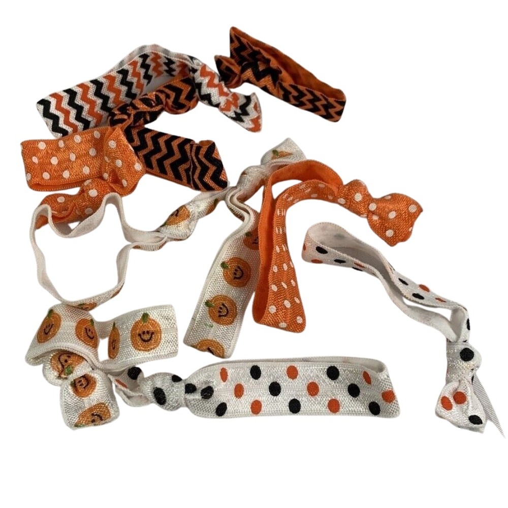 Set of 10 Elastic Hair Bands Tie Non-Snag Halloween Theme Assorted Orange Black